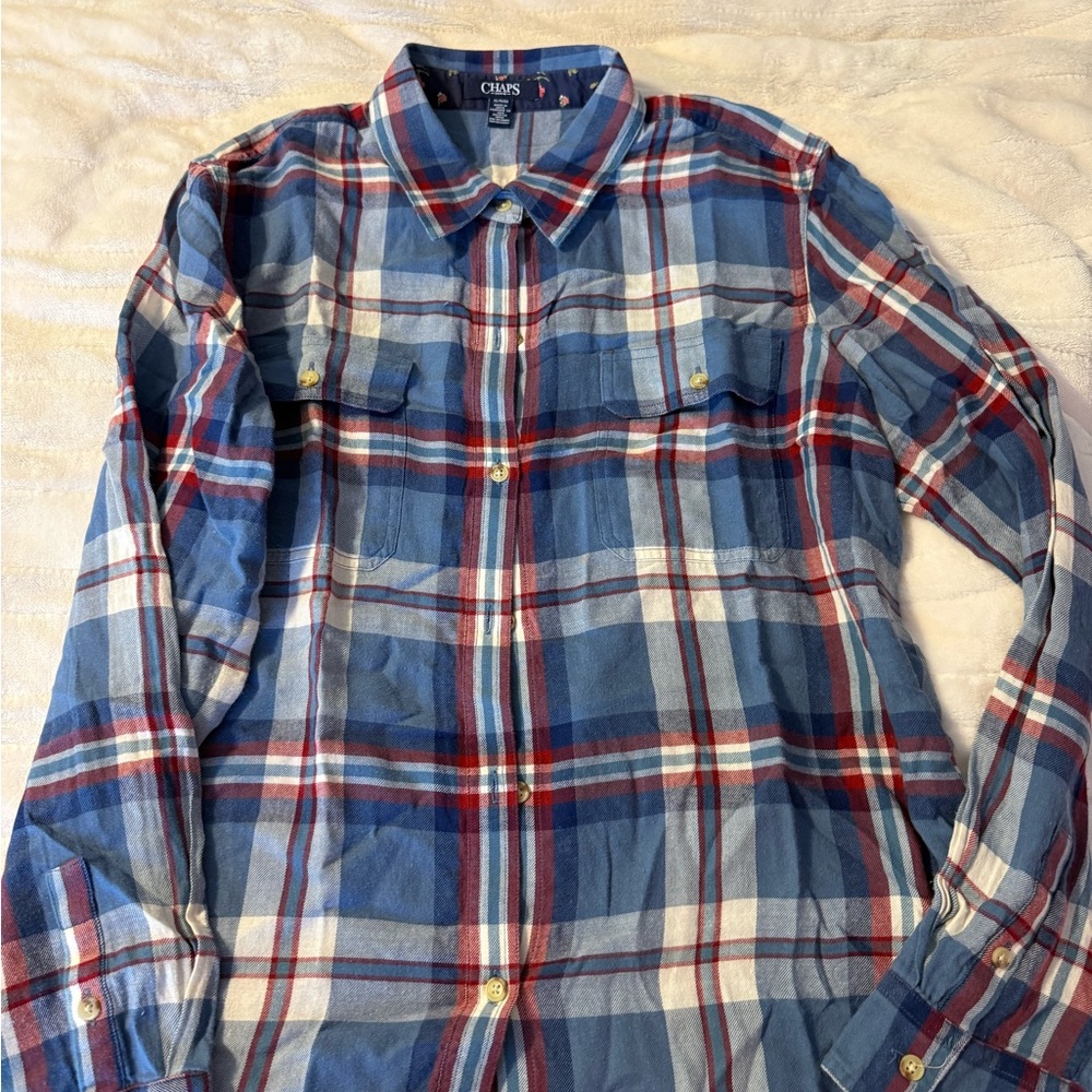Chaps womens Red and Blue Plaid Button Down Shirt